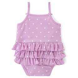 Babyhug 100% Cotton Knit Sleeveless Frock Style Onesie Text & Polka Dots Print - Lilac