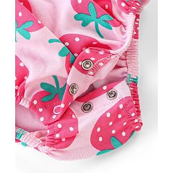 Babyhug 100% Cotton Knit Frill Sleeves Strawberry Printed Onesie - Pink