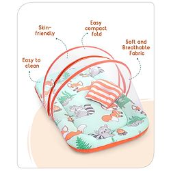 Babyhug Cotton Mattress Set with Mosquito Net Fox Print- Pista Green