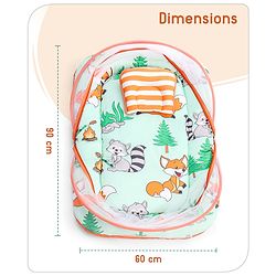 Babyhug Cotton Mattress Set with Mosquito Net Fox Print- Pista Green