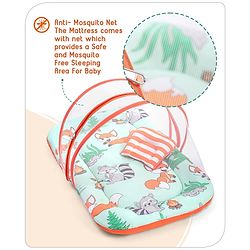 Babyhug Cotton Mattress Set with Mosquito Net Fox Print- Pista Green
