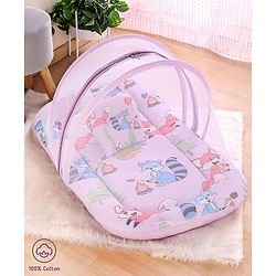 Babyhug Cotton Mattress Set with Mosquito Net Fox Print- Pista Green