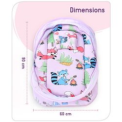 Babyhug Cotton Mattress Set with Mosquito Net Fox Print- Pista Green