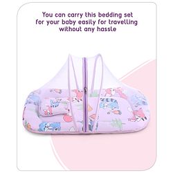 Babyhug Cotton Mattress Set with Mosquito Net Fox Print- Pista Green