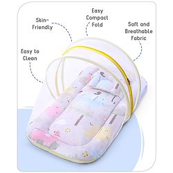 Babyhug Cotton Mattress Set with Mosquito Net Fox Print- Pista Green