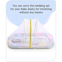 Babyhug Cotton Mattress Set with Mosquito Net Fox Print- Pista Green