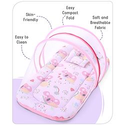 Babyhug Cotton Mattress Set with Mosquito Net Fox Print- Pista Green