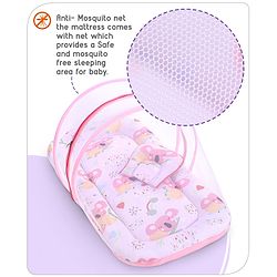 Babyhug Cotton Mattress Set with Mosquito Net Fox Print- Pista Green