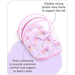 Babyhug Cotton Mattress Set with Mosquito Net Fox Print- Pista Green