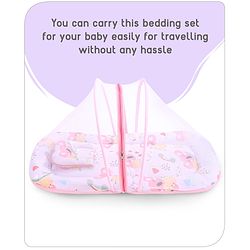 Babyhug Cotton Mattress Set with Mosquito Net Fox Print- Pista Green