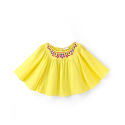 Babyhug Rayon Woven Half Sleeves  Top with Frills & Floral Embroidery Detailing - Yellow