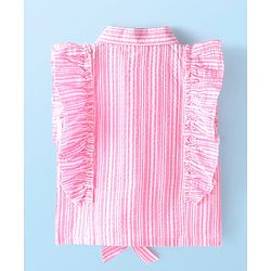 Babyhug Cotton Woven Sleeveless Striped Top with  Frill & Knot Detailing  - Pink
