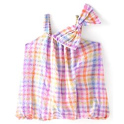 Babyhug  Cotton Woven Sleeveless Checked   Top with Bow Applique - Multicolour