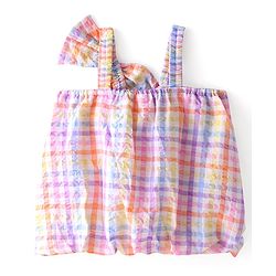 Babyhug  Cotton Woven Sleeveless Checked   Top with Bow Applique - Multicolour