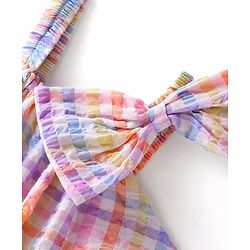 Babyhug  Cotton Woven Sleeveless Checked   Top with Bow Applique - Multicolour