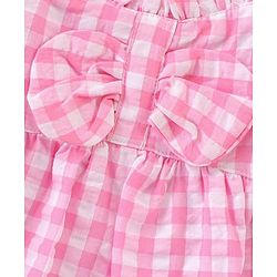 Babyhug Cotton Checked Sleeveless Woven Top With Bow Detailing - Pink