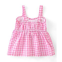 Babyhug Cotton Checked Sleeveless Woven Top With Bow Detailing - Pink