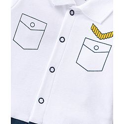 Babyhug 100% Cotton Knit Half Sleeves Pilot Theme Romper with Tie - Navy & White
