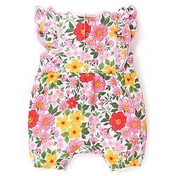Babyhug 100% Cotton Knit Frill Sleeves Floral Printed Romper - Multicolour