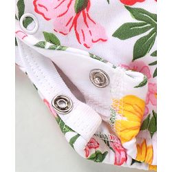 Babyhug 100% Cotton Knit Frill Sleeves Floral Printed Romper - Multicolour
