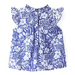 Babyhug 100% Cotton Frill Sleeves Woven Top With Bow Detailing & Floral Print - Blue