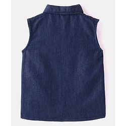 Babyhug Cotton Woven A-Line Sleeveless Shirt Styled Top With Floral Embroidery - Navy