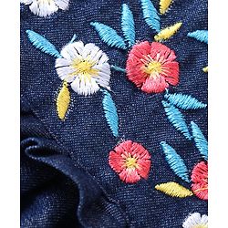Babyhug Cotton Woven A-Line Sleeveless Shirt Styled Top With Floral Embroidery - Navy