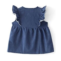 Babyhug Cotton Woven Frill Sleeves Top with Floral Embroidery - Blue