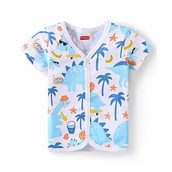 Babyhug 100% Cotton Half Sleeves Set Of Vests Dino & Text Print Pack Of 3 - Orange Yellow & White