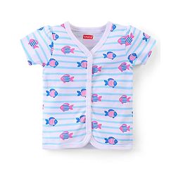 Babyhug 100% Cotton Half Sleeves Front Open Vest  Fish Hearts & Teddy Print Pack of 3 - Pink & Blue
