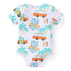 Babyhug 100% Cotton Knit Half Sleeves Onesies with Striped & Dino Print Pack of 3 - Multicolour