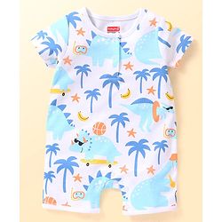 Babyhug 100% Cotton Knit Half Sleeves Romper with Tree Print Pack of 2 - Multicolour