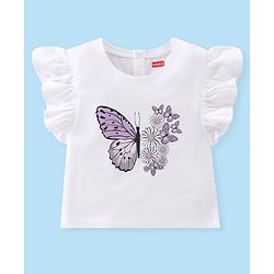 Babyhug Single Jersey Half Sleeves Top And Shorts Set Butterfly Print - White & Lilac