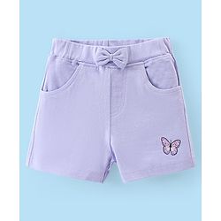 Babyhug Single Jersey Half Sleeves Top And Shorts Set Butterfly Print - White & Lilac