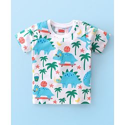 Babyhug Cotton Knit Half Sleeves Night Suit Dino Print - Blue