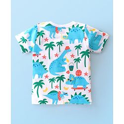 Babyhug Cotton Knit Half Sleeves Night Suit Dino Print - Blue