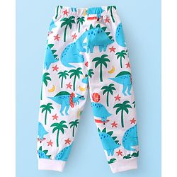 Babyhug Cotton Knit Half Sleeves Night Suit Dino Print - Blue