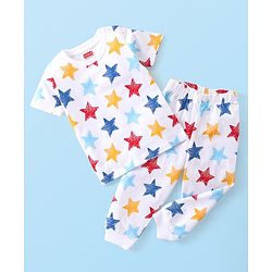Babyhug Cotton Knit Half Sleeves Night Suit Star Print - Multicolour