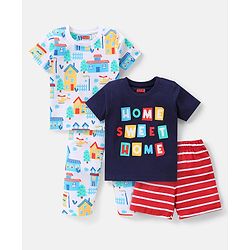 Babyhug Single Jersey Knit Half Sleeves Night Suit Text Print Pack of 2  -  Blue