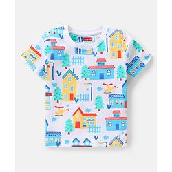 Babyhug Single Jersey Knit Half Sleeves Night Suit Text Print Pack of 2  -  Blue