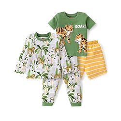 Babyhug Cotton Knit Full Sleeves Night Suit With Tiger Print Pack Of 2 - Multicolor