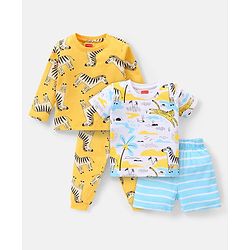 Babyhug Cotton Knit Full Sleeves Night Suit With Animal Print Pack Of 2 - Multicolor
