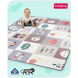 Babyhug Premium Reversible Foldable Waterproof Floor mat- 6 ft x 5 ft| Thickness 8 mm| Education Theme| Colorful| Learn and Play Mat| Soft Foam and Anti-Slip Mat|Baby Massage| Easy to Carry Bag| 0-12 Years| BIS Certified
