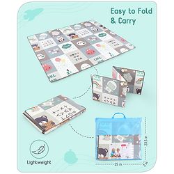 Babyhug Premium Reversible Foldable Waterproof Floor mat- 6 ft x 5 ft| Thickness 8 mm| Education Theme| Colorful| Learn and Play Mat| Soft Foam and Anti-Slip Mat|Baby Massage| Easy to Carry Bag| 0-12 Years| BIS Certified
