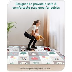 Babyhug Premium Reversible Waterproof Floor mat- 6 ft x 5 ft|Thickness 8 mm|Education Theme|Colorful|Learn and Play Mat|Soft Foam Mat|Baby Massage| Easy to Carry and fold|0-12 Years|BIS Certified