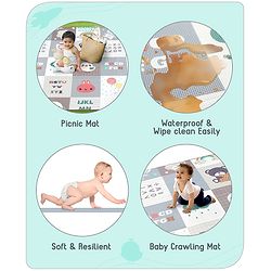 Babyhug Premium Reversible Foldable Waterproof Floor mat- 6 ft x 5 ft| Thickness 8 mm| Education Theme| Colorful| Learn and Play Mat| Soft Foam and Anti-Slip Mat|Baby Massage| Easy to Carry Bag| 0-12 Years| BIS Certified