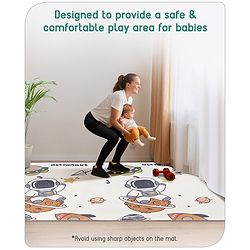 Babyhug Premium Reversible Foldable Waterproof Floor mat- 6 ft x 4 ft| Thickness 8mm|Space Theme|Colorful|Learn and Play Mat|Soft Foam Mat|Baby Massage|Easy to Carry Bag|0-12 Years|BIS Certified