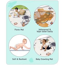 Babyhug Premium Reversible Foldable Waterproof Floor mat- 6 ft x 4 ft| Thickness 8mm|Space Theme|Colorful|Learn and Play Mat|Soft Foam Mat|Baby Massage|Easy to Carry Bag|0-12 Years|BIS Certified