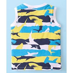 Babyhug Cotton Sleeveless Striped T-Shirt With All Over Sharks Print - Multicolor
