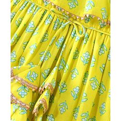 Babyhug 100% Cotton Woven Off Shoulder Cambric Printed Ethnic Dress with Tie up Details  - Yellow
